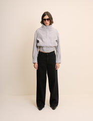 Grey Funnel Neck Suede Bomber