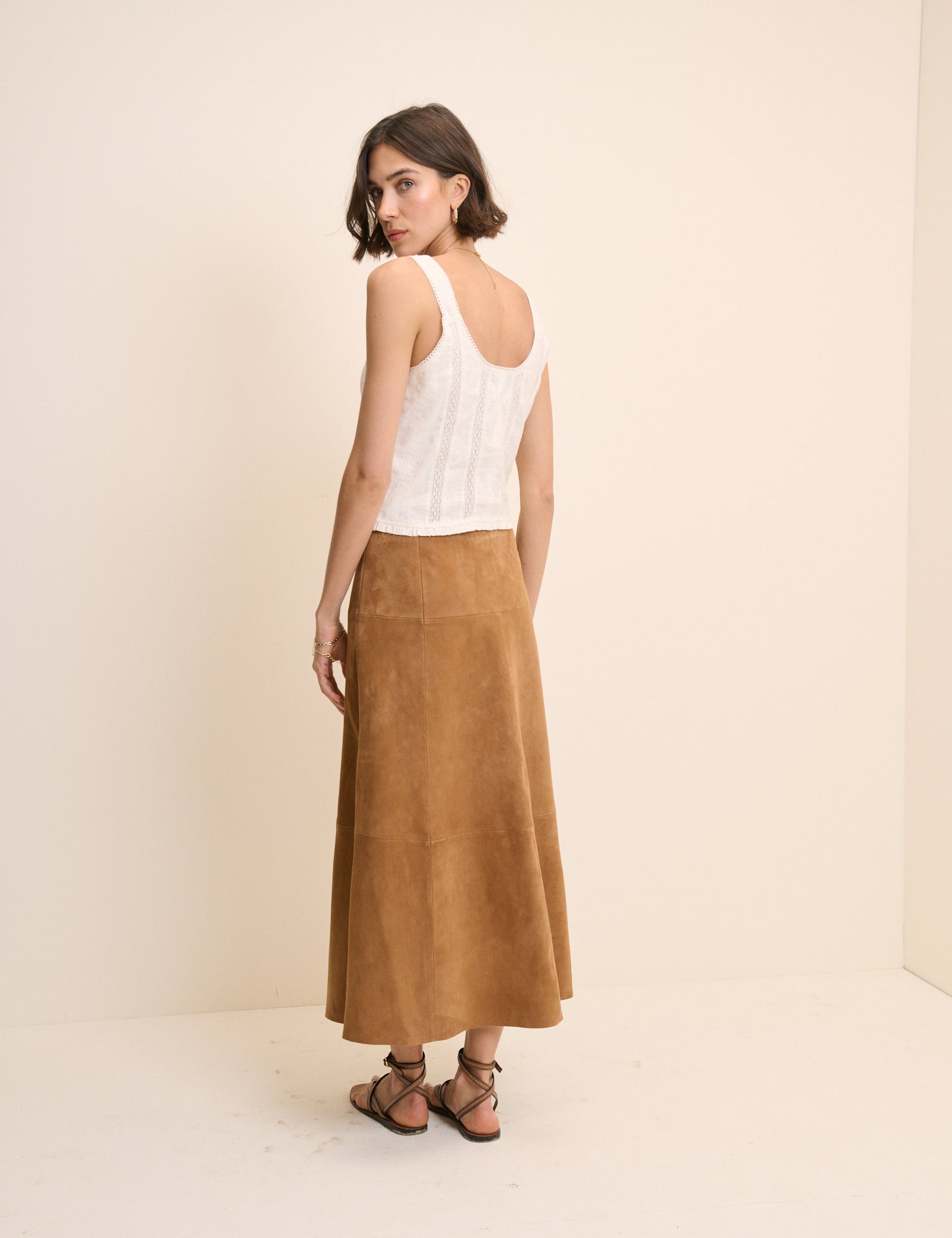 Brown Suede Midi Skirt