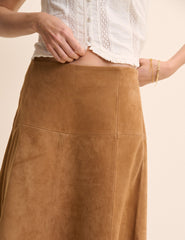 Brown Suede Midi Skirt