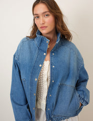 Denim Funnel Neck Bomber Jacket