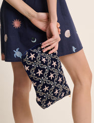 Navy Embroidered Pouch