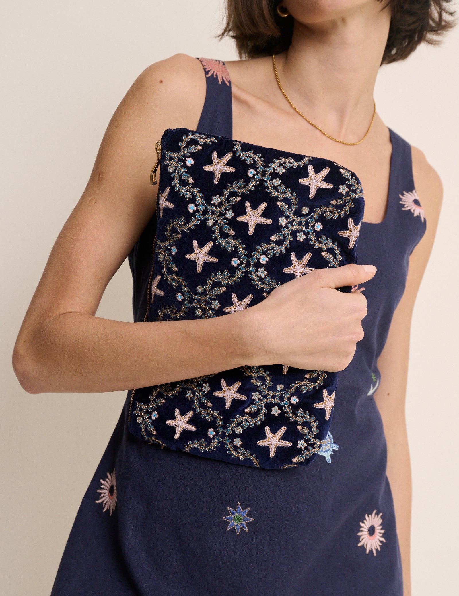 Navy Embroidered Pouch
