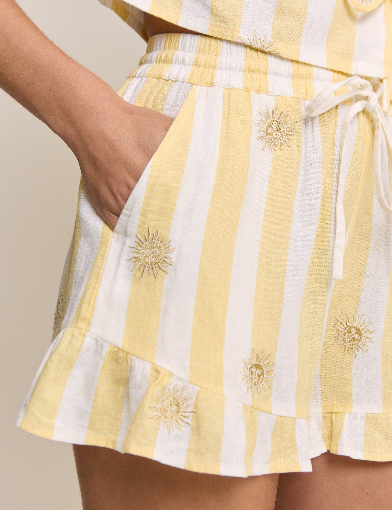 Yellow Striped Linen-Blend Top & Short Set