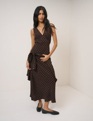 Brown Check Harmony Sleeveless Midi Dress