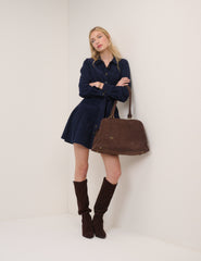 Navy Cord Tie Waist Eve Shirt Dress