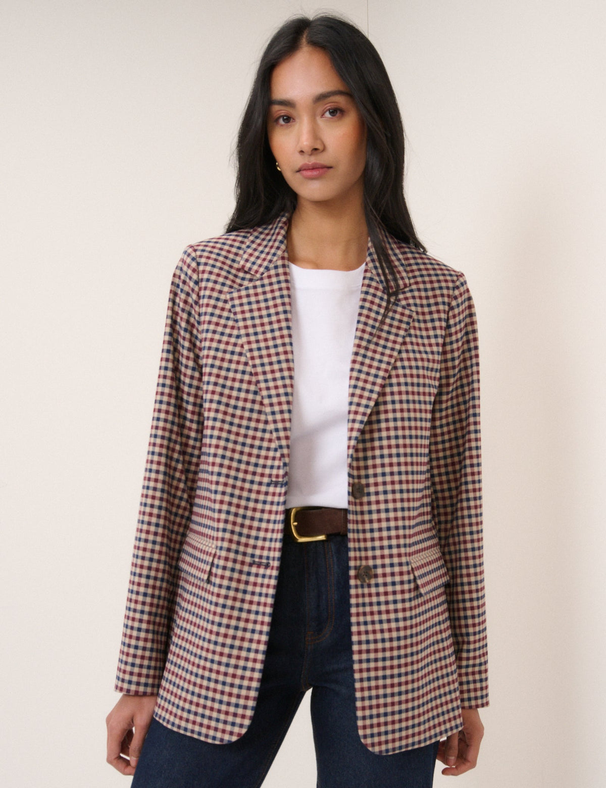 Red and Navy Gingham Blazer