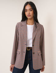 Red and Navy Gingham Blazer