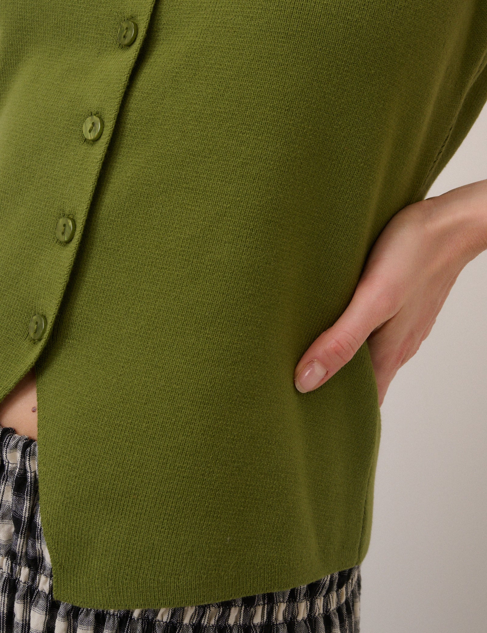 Green Scoop Neck Button Front Sleeveless Top