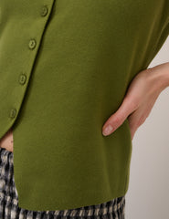 Green Scoop Neck Button Front Sleeveless Top