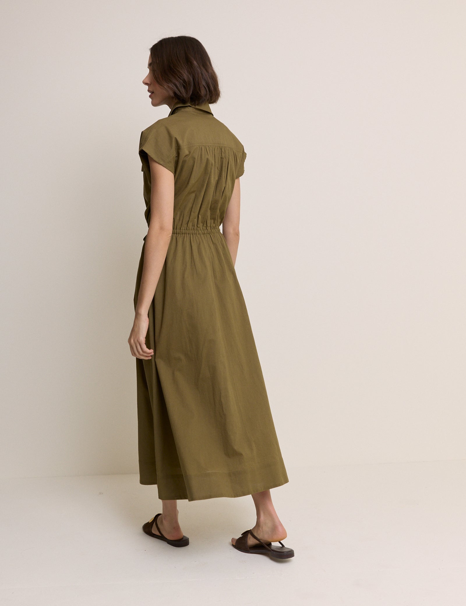 Khaki Mason Shirt Midi Dress