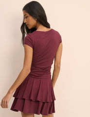 Burgundy Drop Waist Jersey Yuki Mini Dress