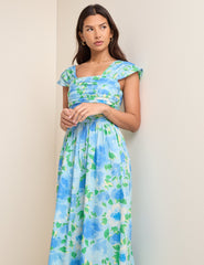 Blue Floral Pleated Mika Midi Dress