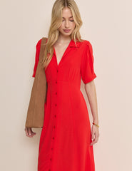 Red Collared Chrissy Midi Dress