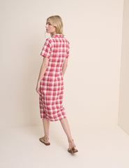 Red Checked Collared Alexandria Midi Shirt Dress