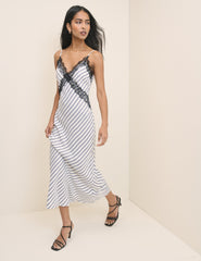 White and Navy Striped Slip Emerson Midi Dress