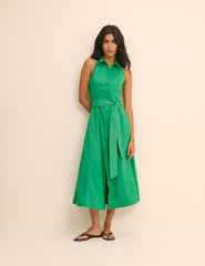 Green Button Down Collared Hunter Midi Dress