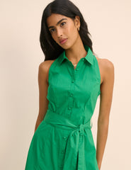 Green Button Down Collared Hunter Midi Dress