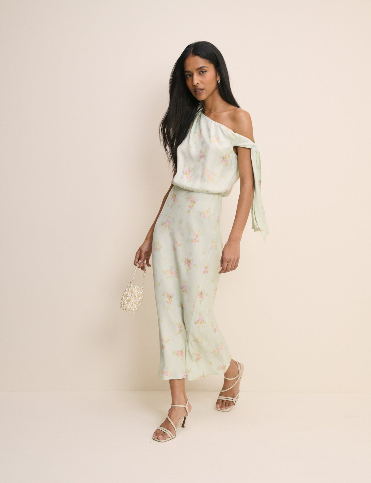 Mint Blue Floral Kavita Satin Midi Dress