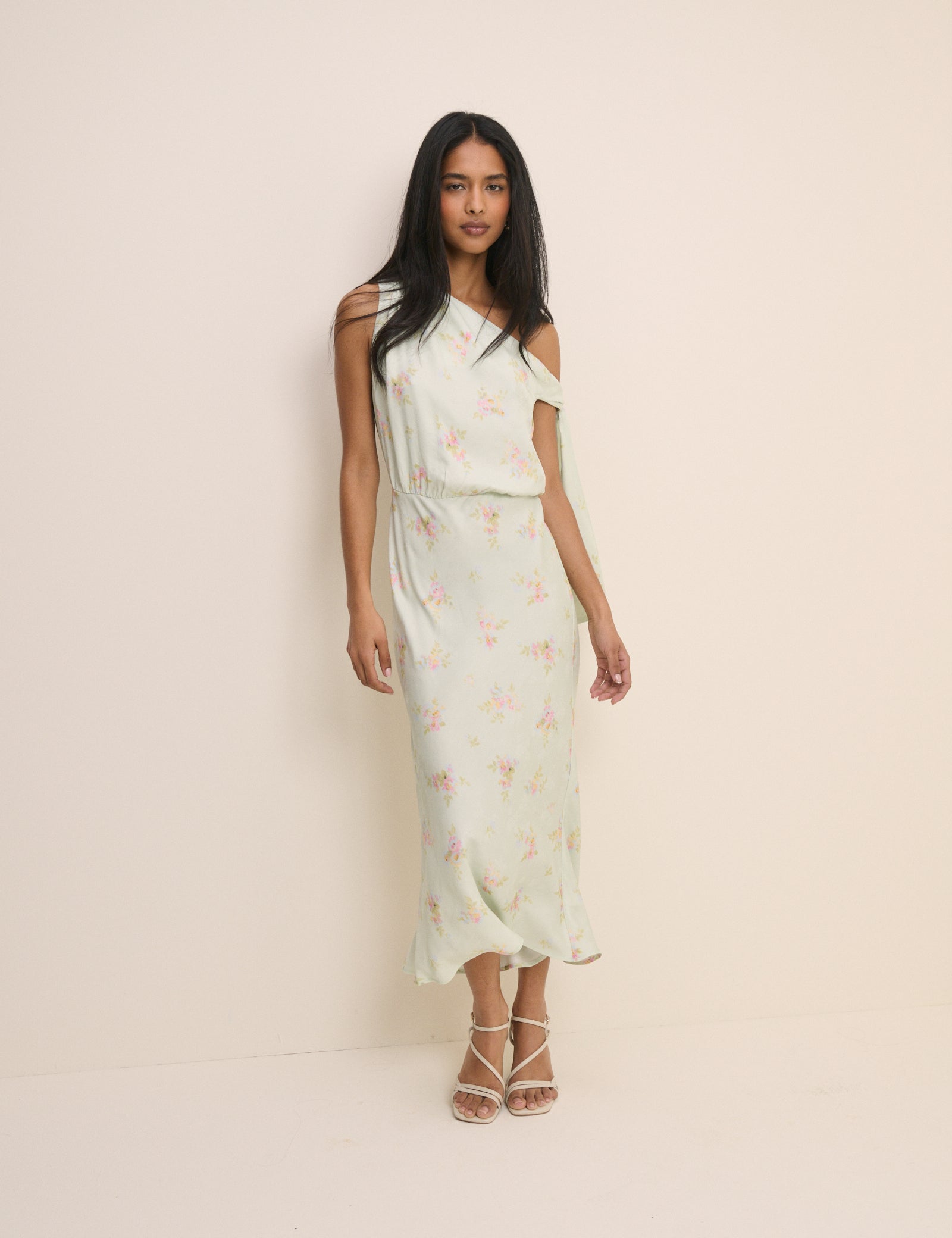 Mint Blue Floral Kavita Satin Midi Dress