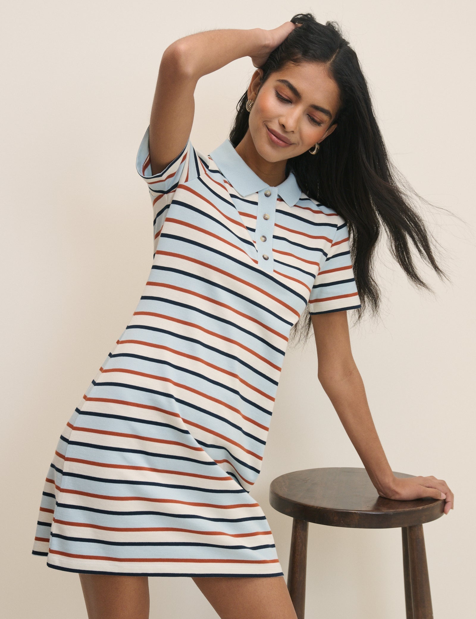 Blue Striped Jersey Polo Collins Mini Dress