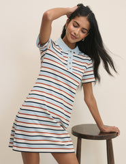 Blue Striped Jersey Polo Collins Mini Dress