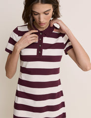 Burgundy Striped Jersey Polo Collins Mini Dress