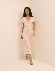 Blush Pink Floral Ellen Midi Dress