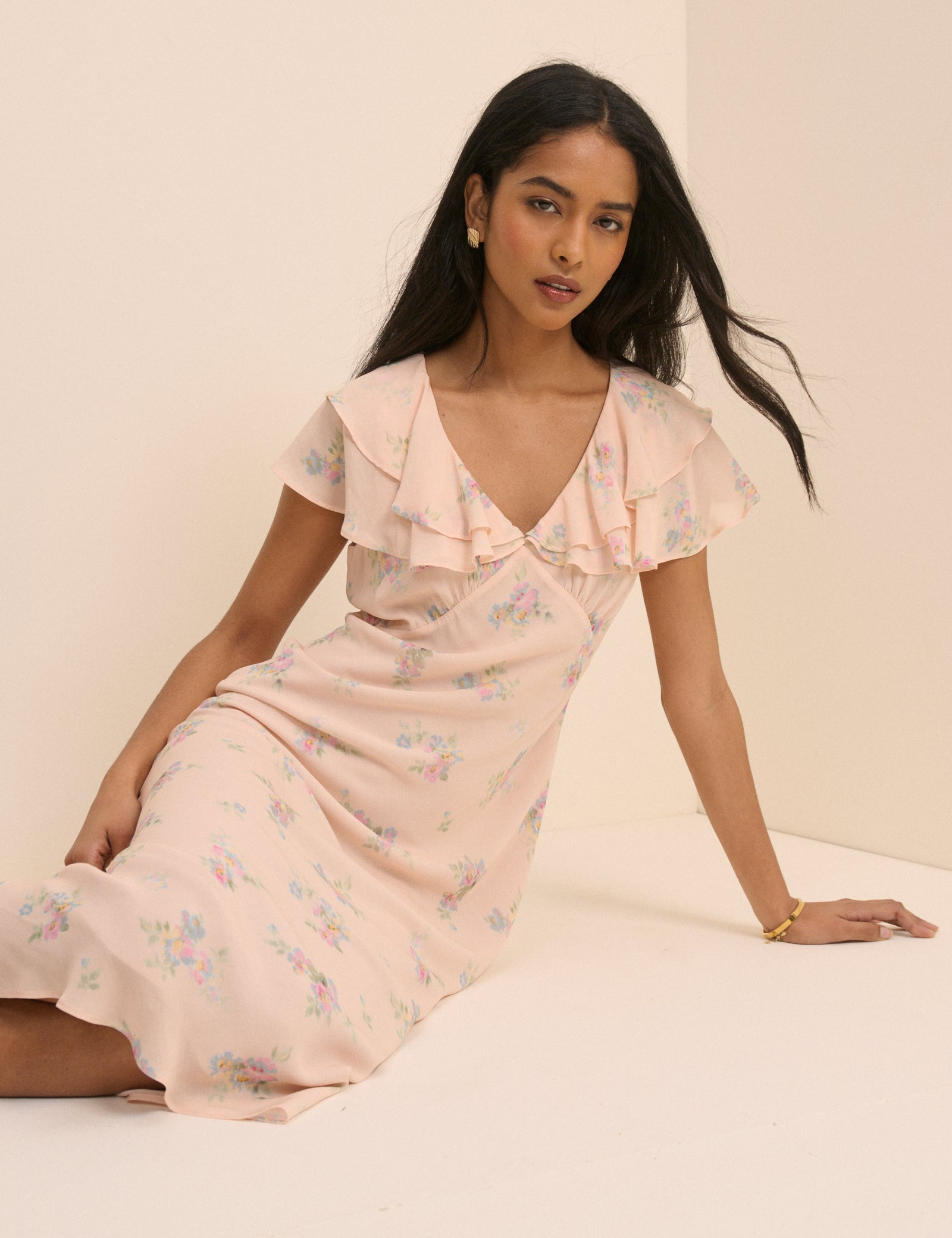 Blush Pink Floral Ellen Midi Dress