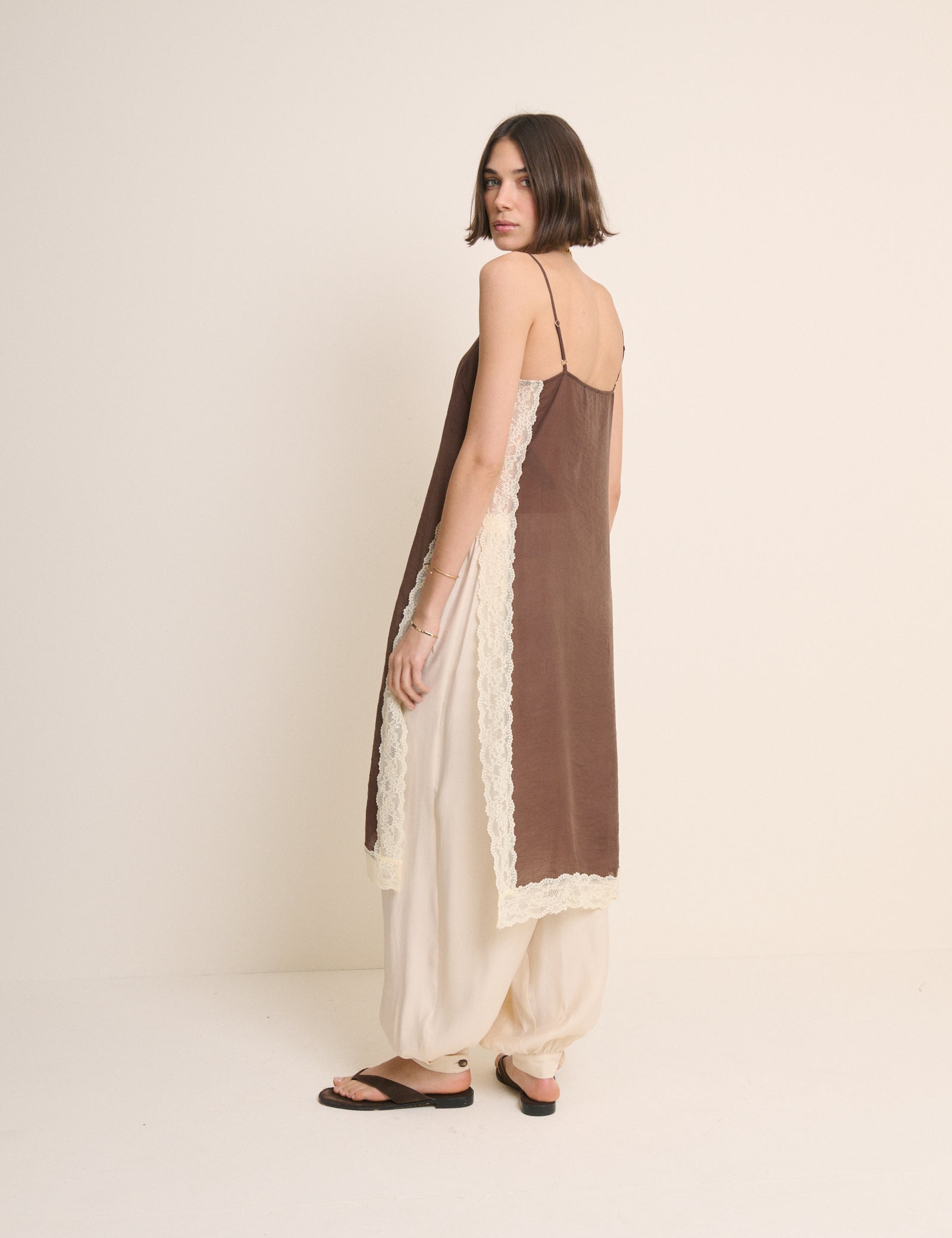 Brown Lace Trim Paulina Longline Cami