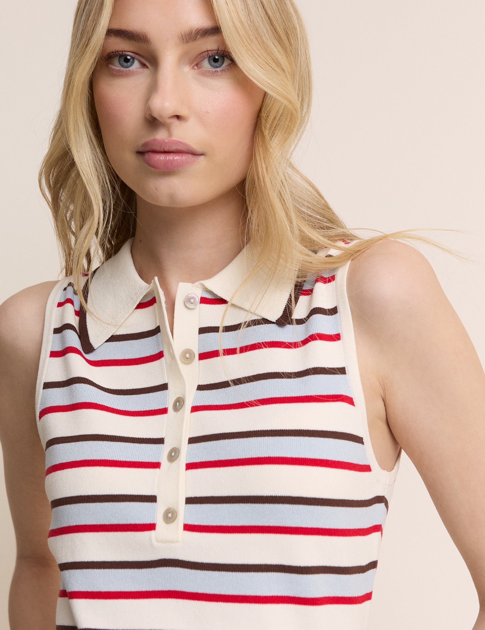 Yellow and Red Striped Collared Ribbed Vest