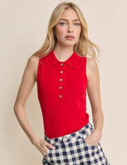 Red Collared Ribbed Vest