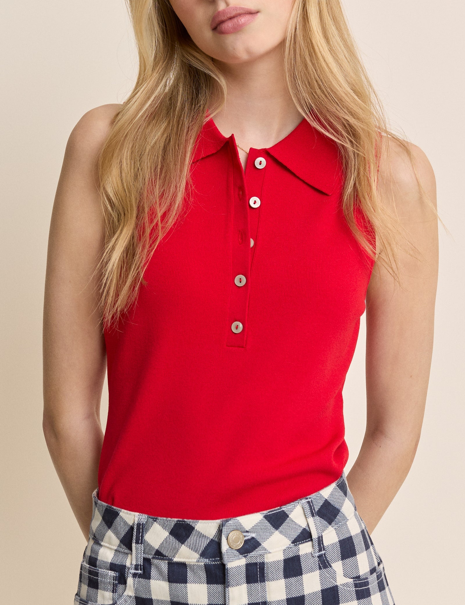 Red Collared Ribbed Vest