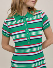 Green Striped Knitted Polo Dress
