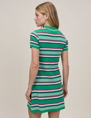 Green Striped Knitted Polo Dress