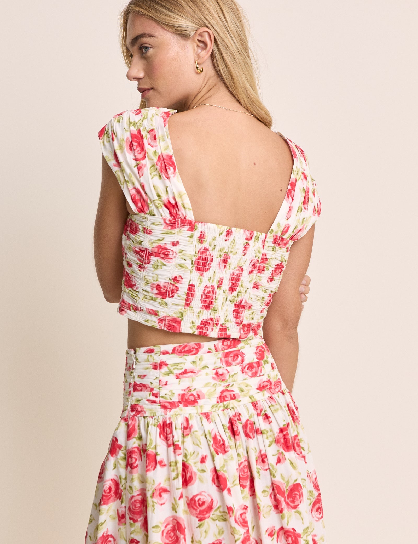 White and Red Floral Cropped Top