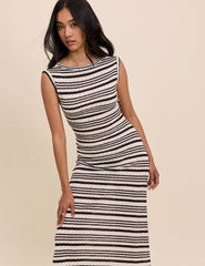 Brown And Cream Striped Boat Neck Colbie Maxi Dress