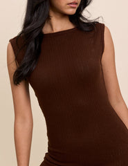 Brown Boat Neck Colbie Maxi Dress