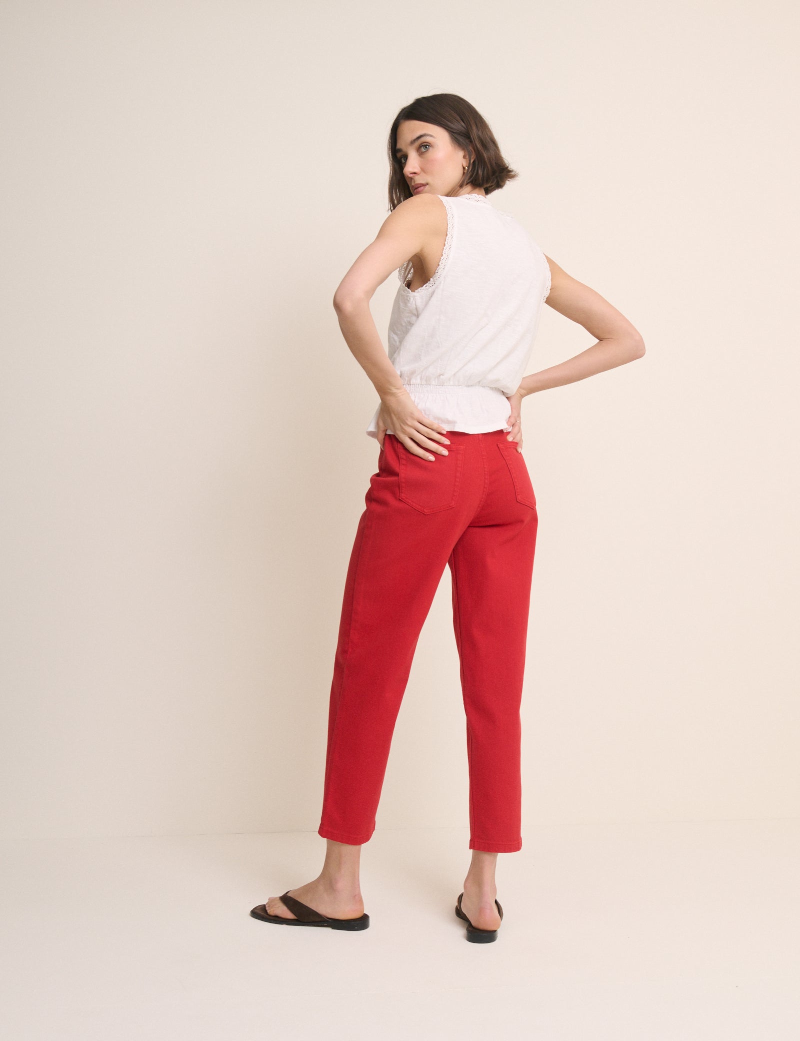 Red High Rise Camden Tapered Jeans