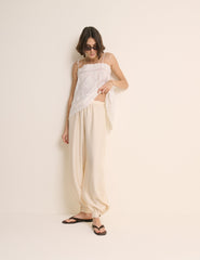 Cream Balloon Leg Satin Cuffed Trousers