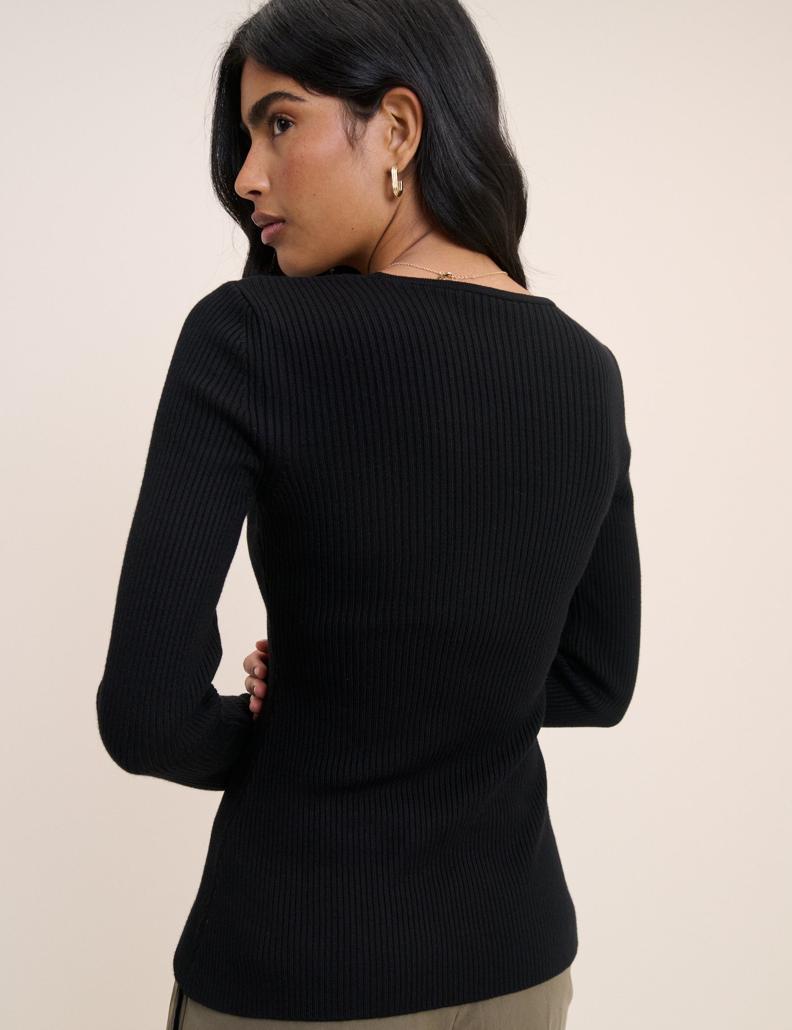 Black V-Neck Button Through Waisted Cardigan