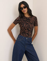 Brown Leopard Print Jersey Top
