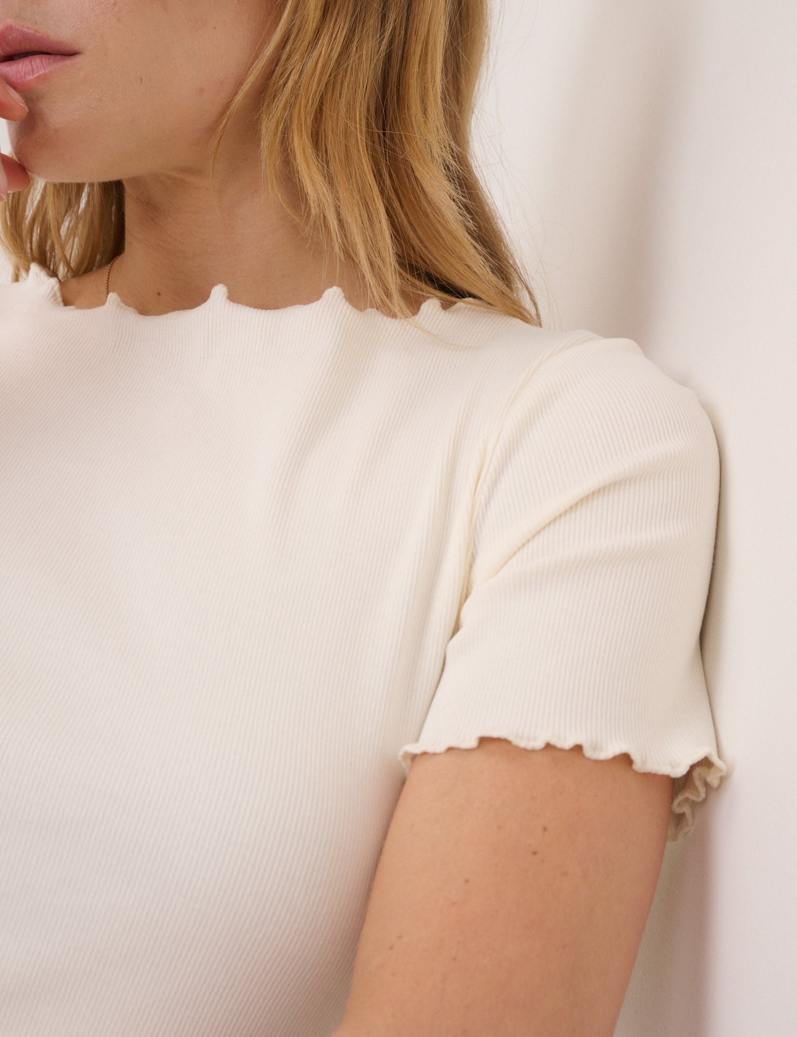 Cream Boat Neck Ribbed Top