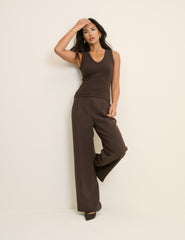 Brown Ribbed V-Neck Vest