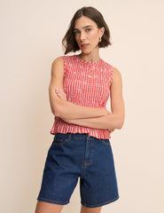 Red Striped Shirred Top