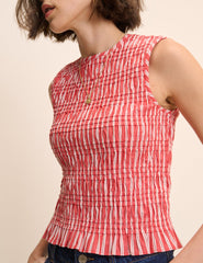 Red Striped Shirred Top