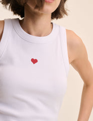 White Heart Embroidered Ribbed Racer Vest