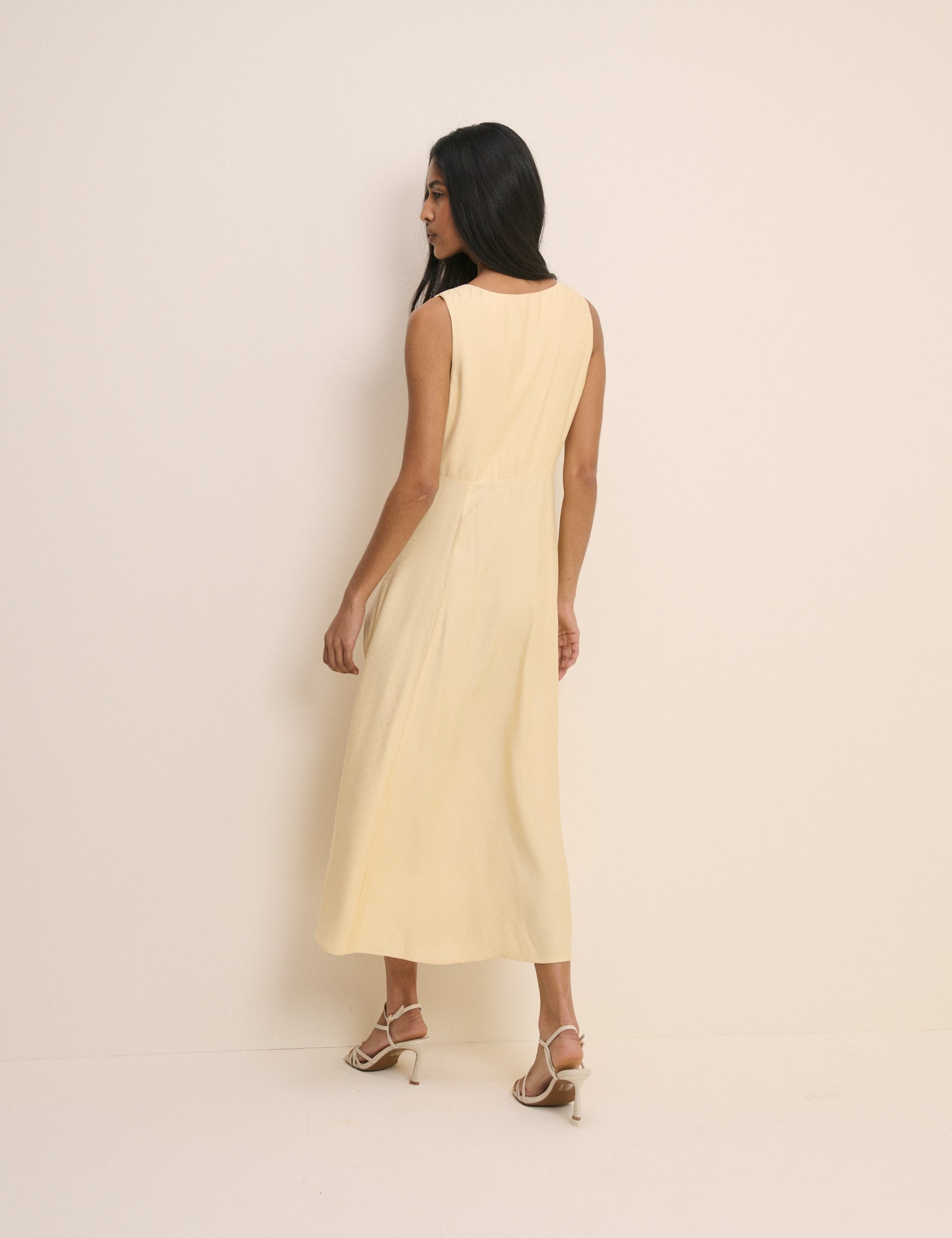 Butter Yellow Heart Jacquard Satin Avery Midi Dress