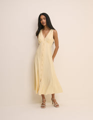 Butter Yellow Heart Jacquard Satin Avery Midi Dress