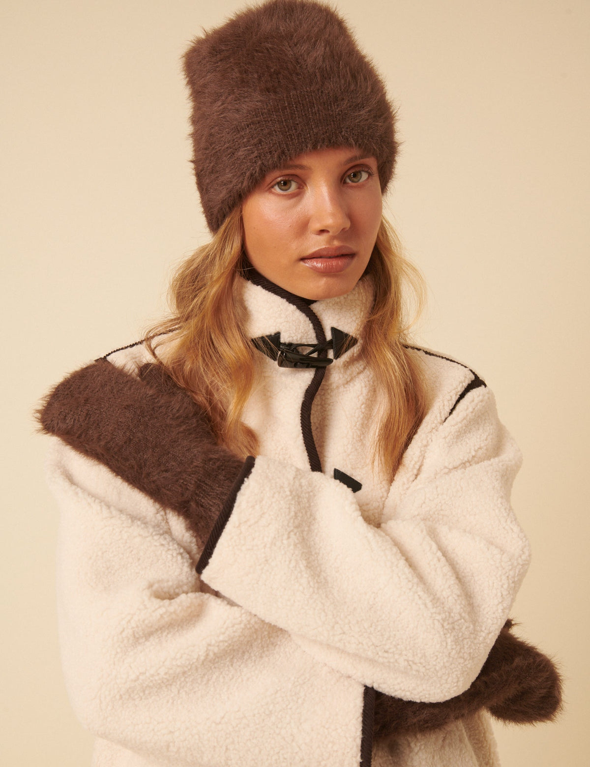 Brown Fluffy Mitten Gloves