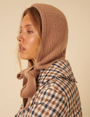 Camel Ribbed Knitted Hood